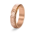 Modern rose gold spinner ring with hand-hammered texture and brushed inner band finish - US 6 / Rose Gold
