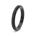 Detail of minimalist black titanium steel rotating ring with vertical knurled texture - US 12 / Black