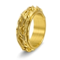 Anillo giratorio de acero inoxidable dorado con relieve de espinas en fondo blanco - US 6 / Dorado