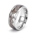 Polished titanium steel ring for men with wood inlay and geometric pattern detailing - US 8 / Dark Gray