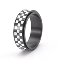 Macro view of rotating checkered black and white stainless steel spinner ring band - US 6 / Black