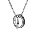 Titanium steel interlocking double ring necklace with LOVE engraving and white zircon - Black [Pendant Only]