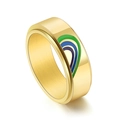 Macro view of gold stainless steel ring with colorful enamel inlay and polished finish - Cool Rainbow - Gold