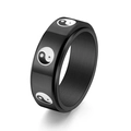 Anello rotante in acciaio al titanio nero con simboli Yin Yang Tai Chi da uomo - US 6 / Nero