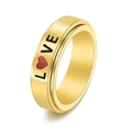 Bague rotative en acier inoxydable doré avec lettrage Love gravé et motifs de cœurs rouges - US 5 / Doré