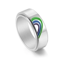 Minimalistischer Edelstahlring mit Regenbogen-Herz-Muster auf weißem Hintergrund - US 6 / Kühl Regenbogen - Silber