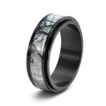 Rotating black stainless steel men's ring with tree branch camouflage inlay detail - US 6 / Black