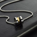 Titanium steel necklace with rotating tricolor Roman numeral cylinder pendant and box chain - Silver Color [Pendant Only]