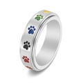 Anello rotante anti-stress con impronte di cane arcobaleno in acciaio inossidabile lucido - US 5 / Argento