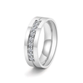Anello di coppia in acciaio al titanio con cristalli incastonati a canale lucidi - US 6 / Stile Donna Zirconia Argento (M72) / Argento
