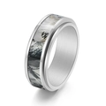 Mens silver stainless steel spinner ring with grey camouflage inlay and polished edges - US 6 / Silver