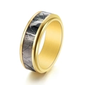 Men's golden stainless steel rotating ring with grey camo inlay on a clean white background - US 6 / Gold