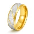Moderne 8mm tweekleurige roestvrijstalen ring met diagonaal geborstelde en gepolijste afwerking - US 6 / Goud