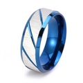 Heren ring 8mm blauw geborsteld roestvrij staal met zilveren inleg en schuine groeven - US 6 / Blauw
