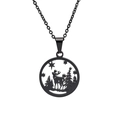 Minimalist black stainless steel necklace with cutout reindeer and forest pendant - Black - Pendant Only (Without Chain)