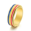 Minimalistischer vergoldeter Edelstahlring mit bunten Regenbogen-Emaille-Streifen - US 6 / Rot Gelb Blau (Gold)