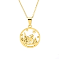 Gold stainless steel necklace with hollow round reindeer and pine tree forest pendant - Gold - Pendant Only (Without Chain)