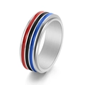 Detailaufnahme des Regenbogen-Spinnerrings mit gebürsteter Edelstahloberfläche - US 6 / Rot Schwarz Blau (Silber)