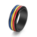 Detail eines drehbaren Antistress-Rings mit blauen, gelben und roten Emaille-Streifen - US 6 / Rot Gelb Blau (Schwarz)