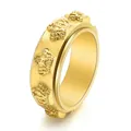 Anello vintage corona in acciaio inossidabile dorato da uomo con motivi a rilievo - Oro / US 7
