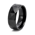Polished faceted black tungsten ring for men with geometric industrial surface design - US 7 / 8mm Width / Black