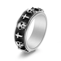 Vintage gothic rotatable ring with skull and cross relief in black silver finish - US 7 / Antique Silver