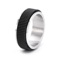 Détail d'une bague rotative en acier inoxydable avec incrustation en maille noire tressée - US 6 / Bicolore Noir