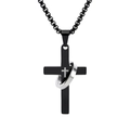 Collier hip-hop avec pendentif croix en acier titane au design industriel noir et argent - Pendentif Unique - Noir