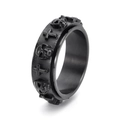 Vintage black titanium steel rotating ring with gothic skull and cross relief for men - US 7 / Black