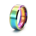 Bague en acier tungstène dégradé arc-en-ciel avec bords polis biseautés pour unisexe - US 9 / 8mm / Coloré
