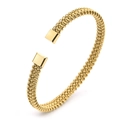 Dettaglio del bracciale rigido aperto dorato in acciaio inossidabile a trama intrecciata - 6mm / Oro