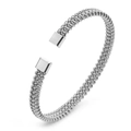Dettaglio del bracciale rigido a polsino in acciaio inossidabile intrecciato con terminali lucidi - 6mm / Argento