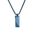 Detail of blue tungsten steel rectangular pendant with faceted surface and box chain - Blue (Pendant Only)