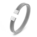 Bracciale rigido a C in acciaio inossidabile intrecciato argento con estremità quadrate - 8mm / Argento