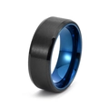 Macro detail of brushed black finish and polished blue inner surface on men's steel ring - US 6 / Black+Blue