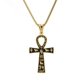 Collana con ciondolo a croce Ankh in acciaio dorato con geroglifici egizi su sfondo bianco - Oro (Solo Ciondolo)