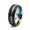 Matte black titanium spinner ring with colorful rainbow groove for men and women - US 6 / Black + Multi-color