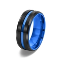 Minimalist black brushed titanium ring with recessed electric blue inner band for men - US 6 / Black+Blue