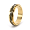Golden stainless steel spinner ring with black chevron texture for men and women - US 6 / Gold