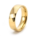 Mens gold tungsten ring with diamond cut geometric surface and polished finish - US 6 / Gold