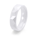 Anello minimalista in ceramica bianca con design geometrico sfaccettato - US 6 / Argento