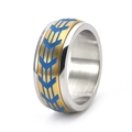 Moderner drehbarer Titanstahlring mit goldener Bürstung und blauen Pfeilmustern - US 6 / Gold