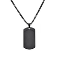 Detail of black stainless steel dog tag necklace featuring carbon fiber inlay and box chain - Black (Pendant Only)