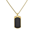 Men's gold titanium steel dog tag necklace with black carbon fiber inlay and box chain - Gold (Pendant Only)
