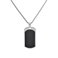 Macro shot of stainless steel military tag pendant with black carbon fiber inlay details - Silver (Pendant Only)