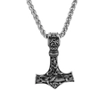 Ciondolo Martello di Thor vintage in acciaio inossidabile con rune vichinghe e catena - Solo Ciondolo (Senza Catena) / Argento Antico