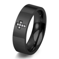 Anello in acciaio inossidabile nero lucido con croce di strass per uomo e donna - US 5 / Nero