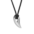 Punk style titanium steel horn pendant necklace with black woven rope on white background - Silver (With Cord)