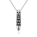 Punk style stainless steel bullet pendant necklace with carved skull details and chain - Silver (Pendant Only (Without Chain))