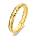 Detail of 18K gold-plated stainless steel tubogas bracelet with flexible striped texture - 12mm Wide / Gold